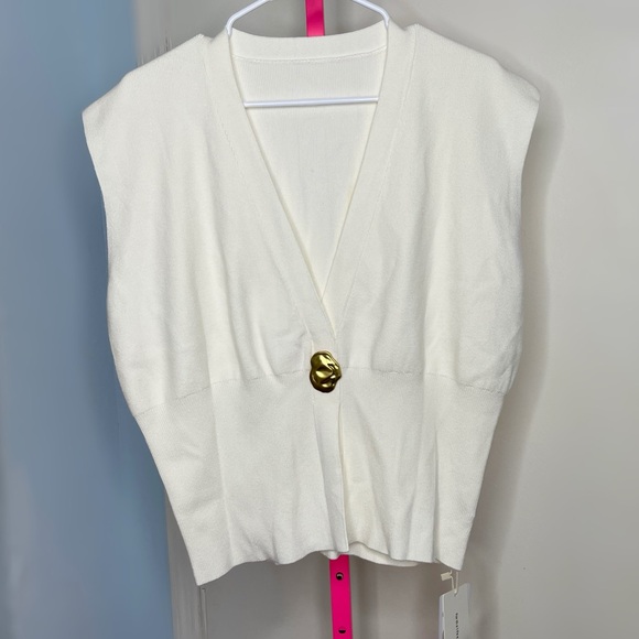 Commense V-Neck Buttoned Detail White Sweater Vest size Large - Picture 3 of 4